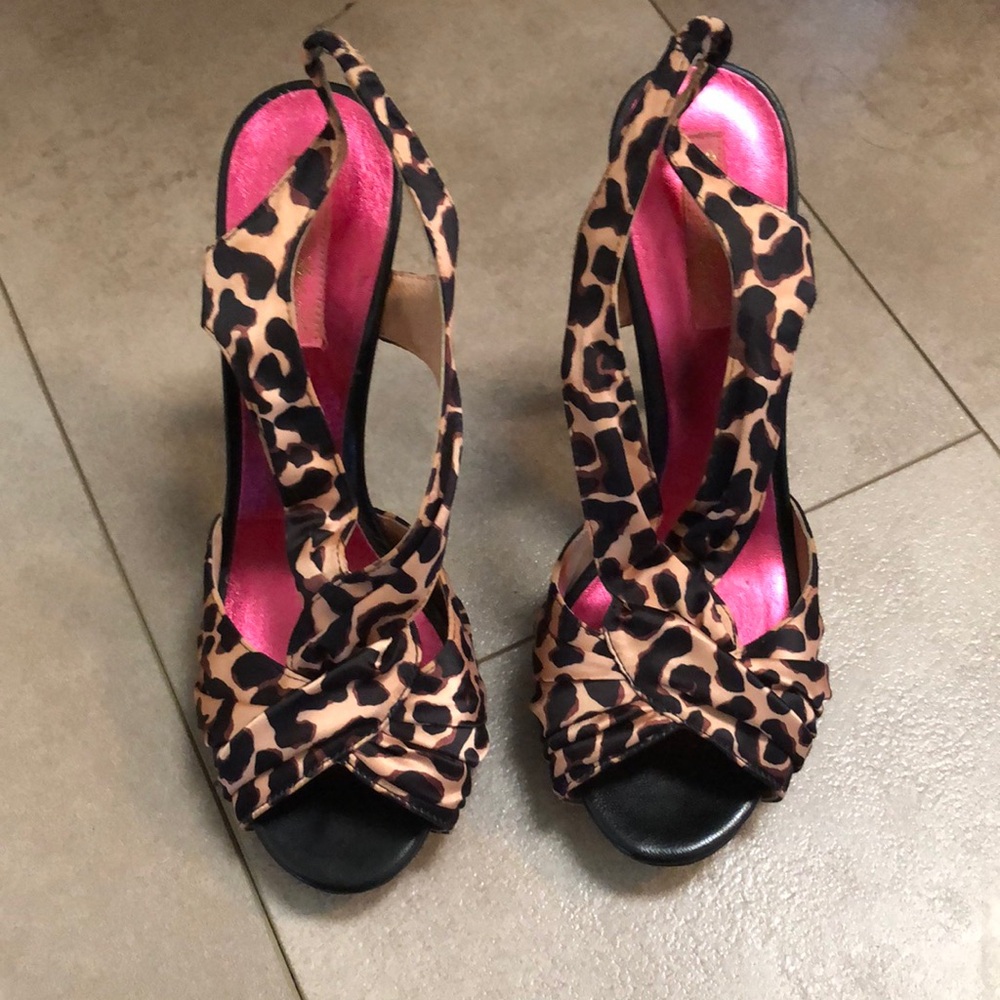 Betsey Johnson Brown and Black Heels with Animal Print